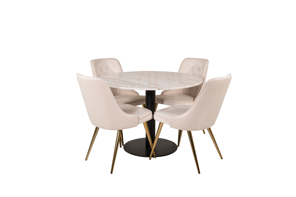 Round Dining Table ø106 White + Dining Chair 2-pack Beige