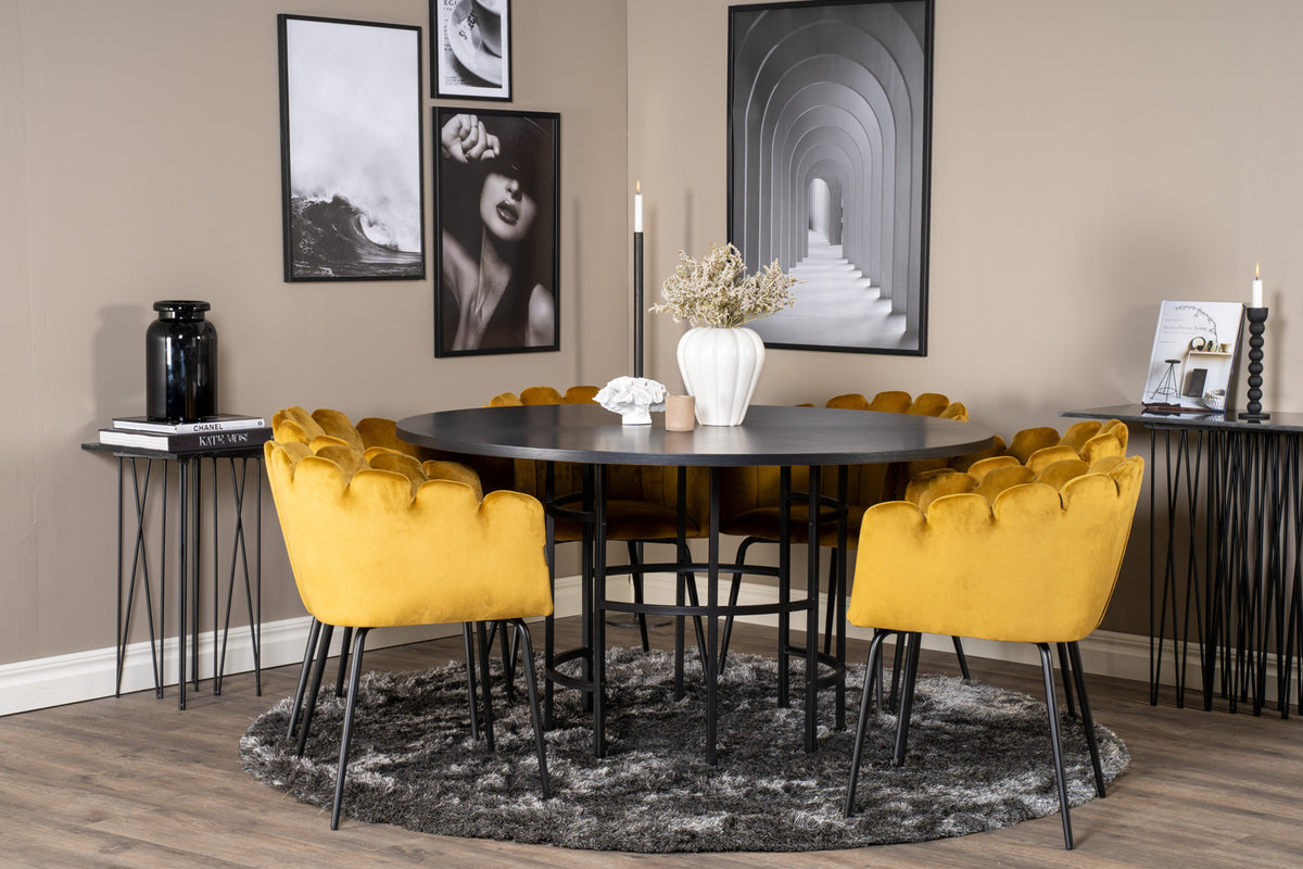 Dining Chair Yellow + Round Dining Table ø140 Black