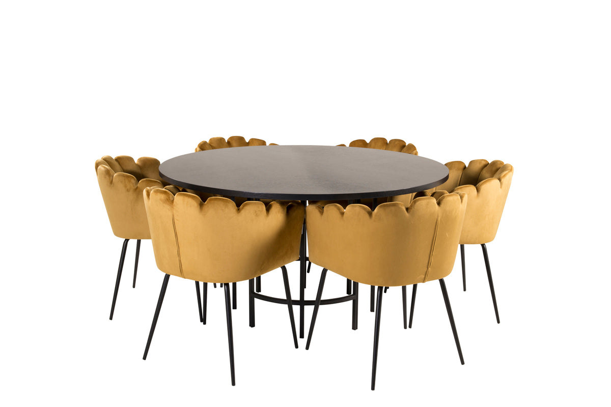 Dining Chair Yellow + Round Dining Table ø140 Black