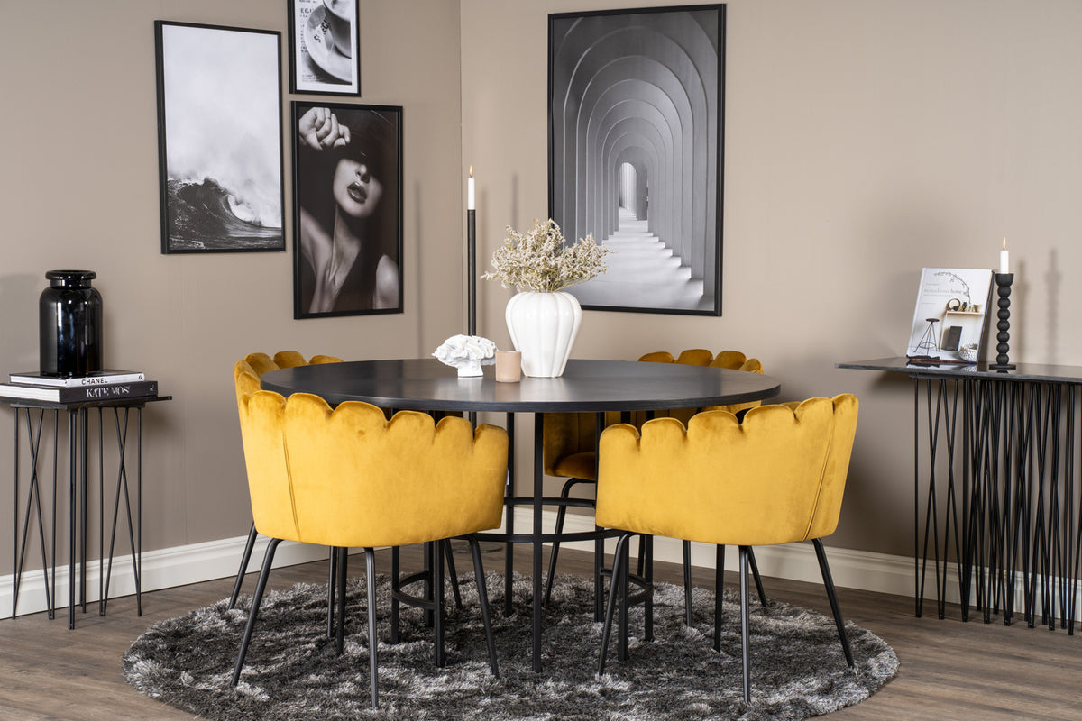 Dining Chair Yellow + Round Dining Table ø140 Black