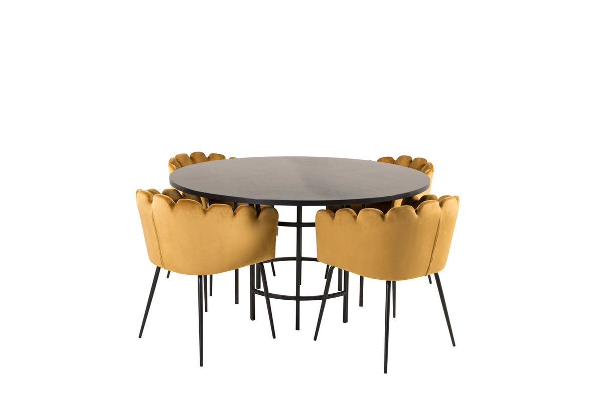 Dining Chair Yellow + Round Dining Table ø140 Black