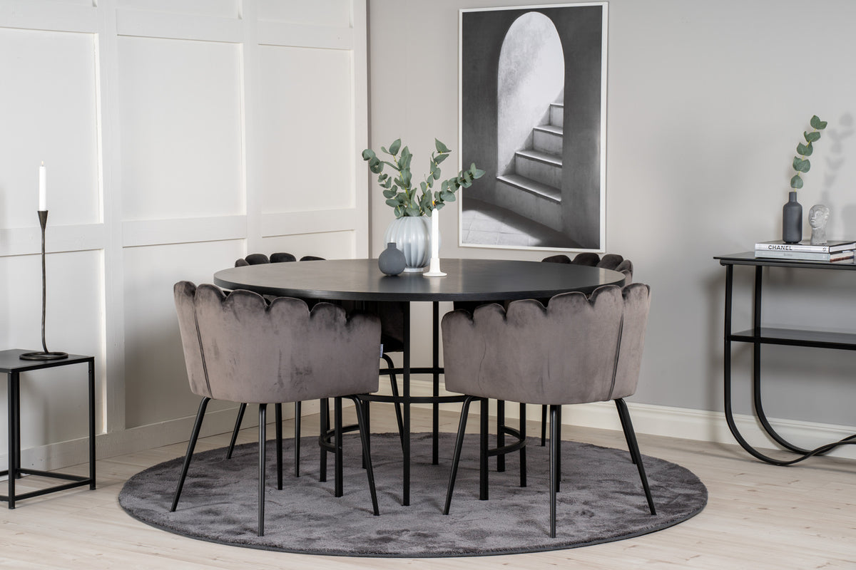 Dining Chair Grey + Round Dining Table ø140 Black