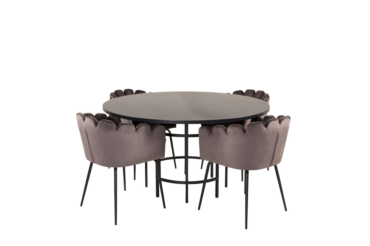 Dining Chair Grey + Round Dining Table ø140 Black