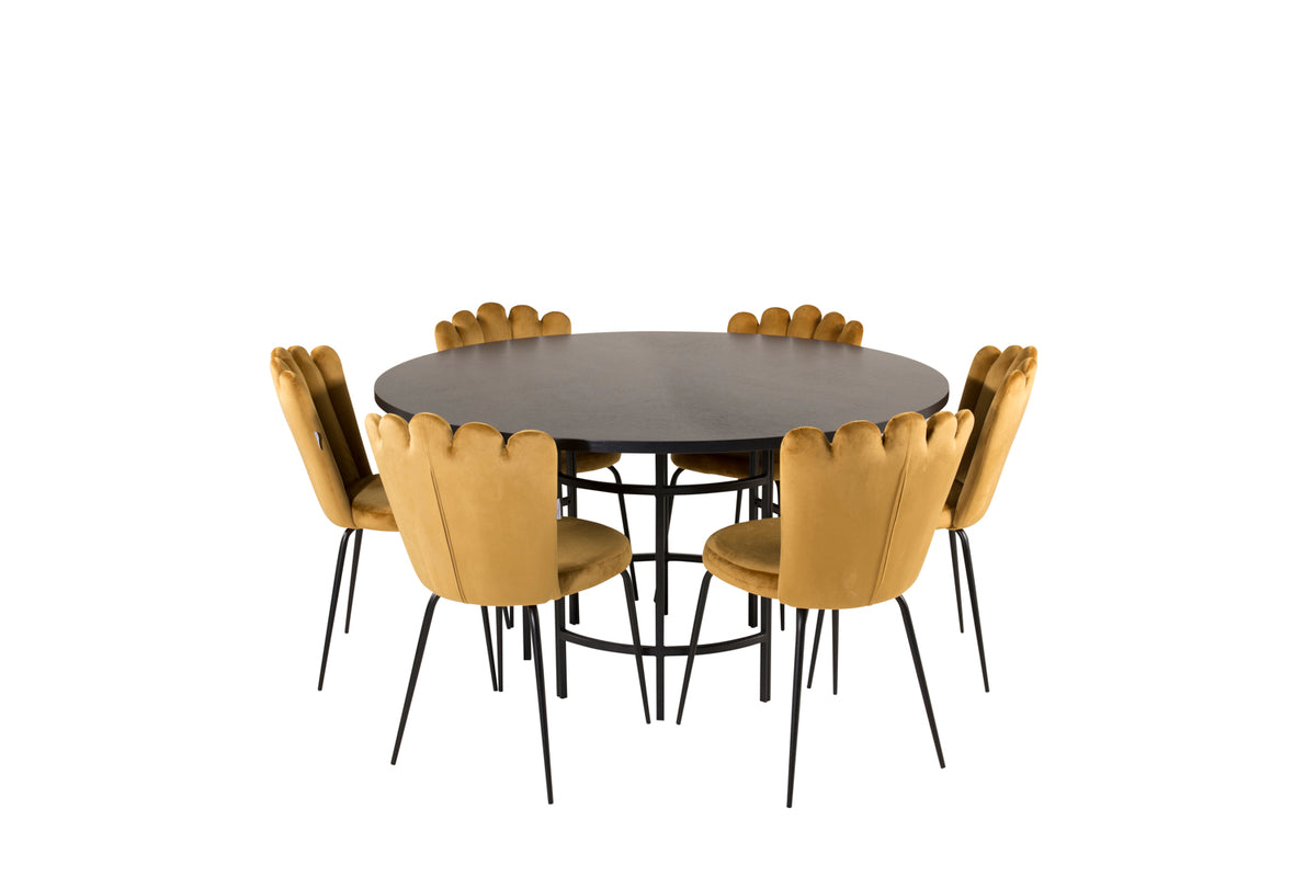 Dining Chair 2-pack Yellow + Round Dining Table ø140 Black