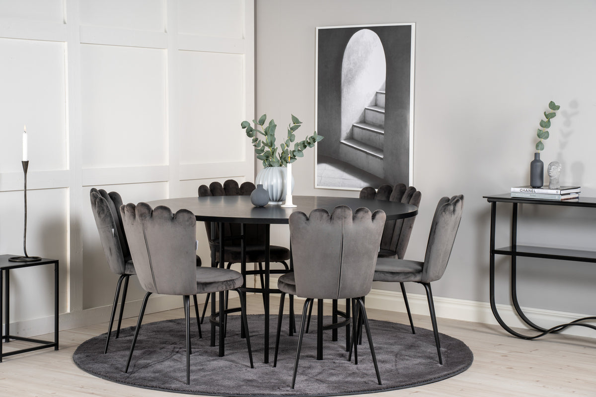 Dining Chair 2-pack Grey + Round Dining Table ø140 Black