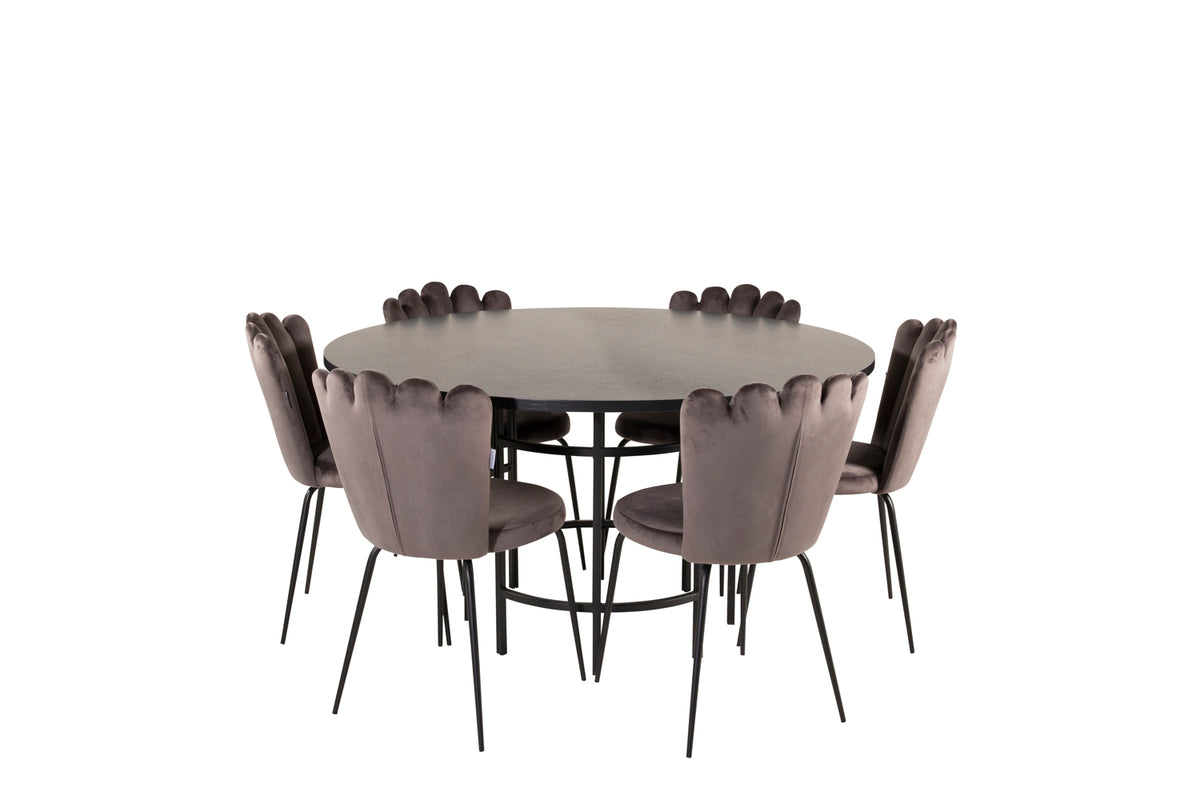 Dining Chair 2-pack Grey + Round Dining Table ø140 Black