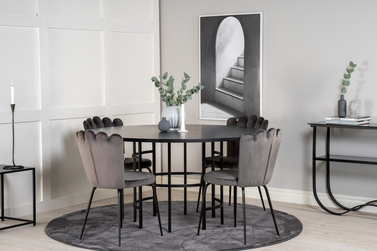 Dining Chair 2-pack Grey + Round Dining Table ø140 Black