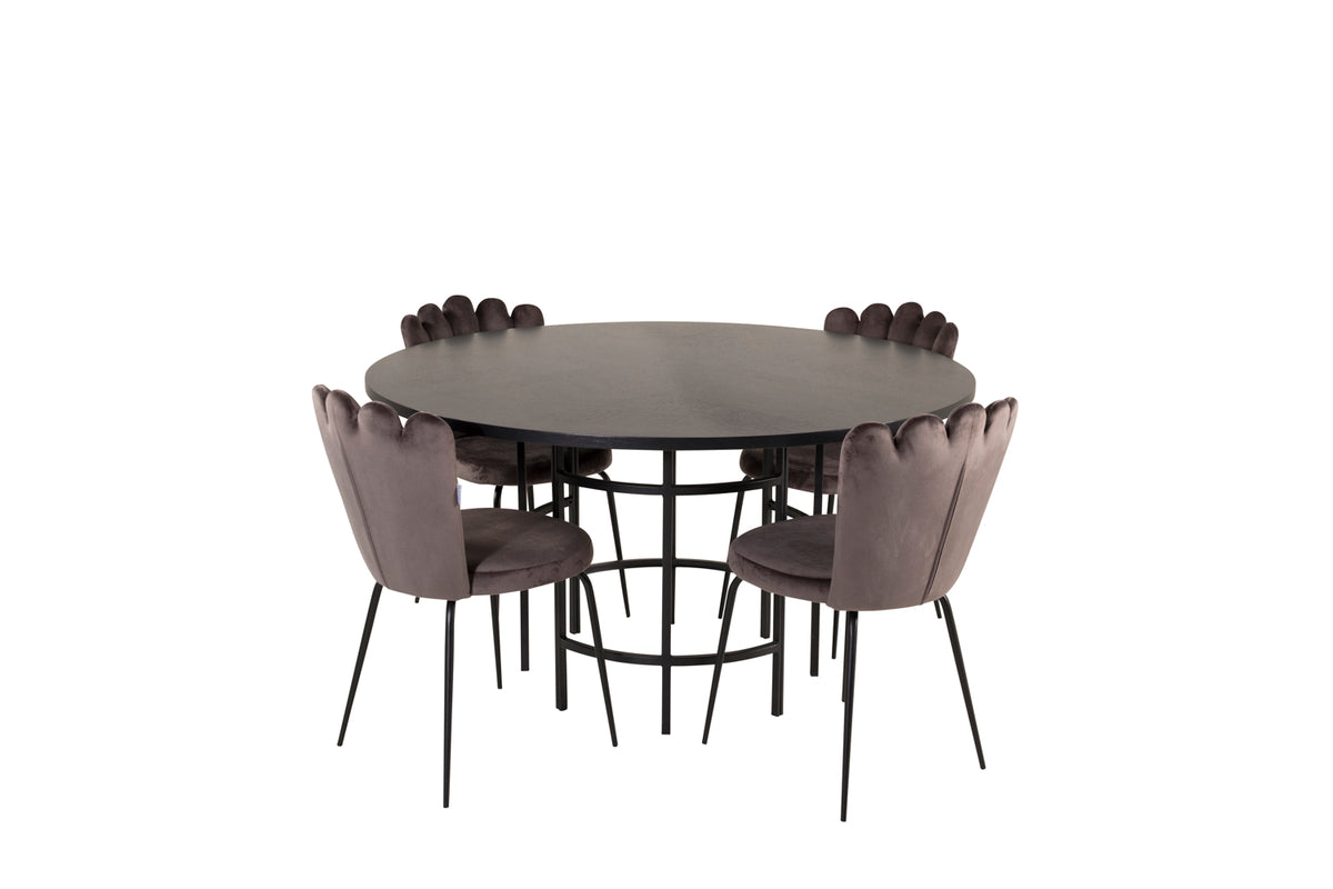 Dining Chair 2-pack Grey + Round Dining Table ø140 Black