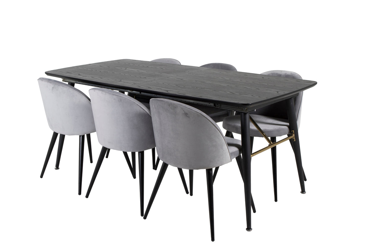 Rectangular Dining Table 180 x 75 x 85 Black + Dining Chair 2-pack Grey