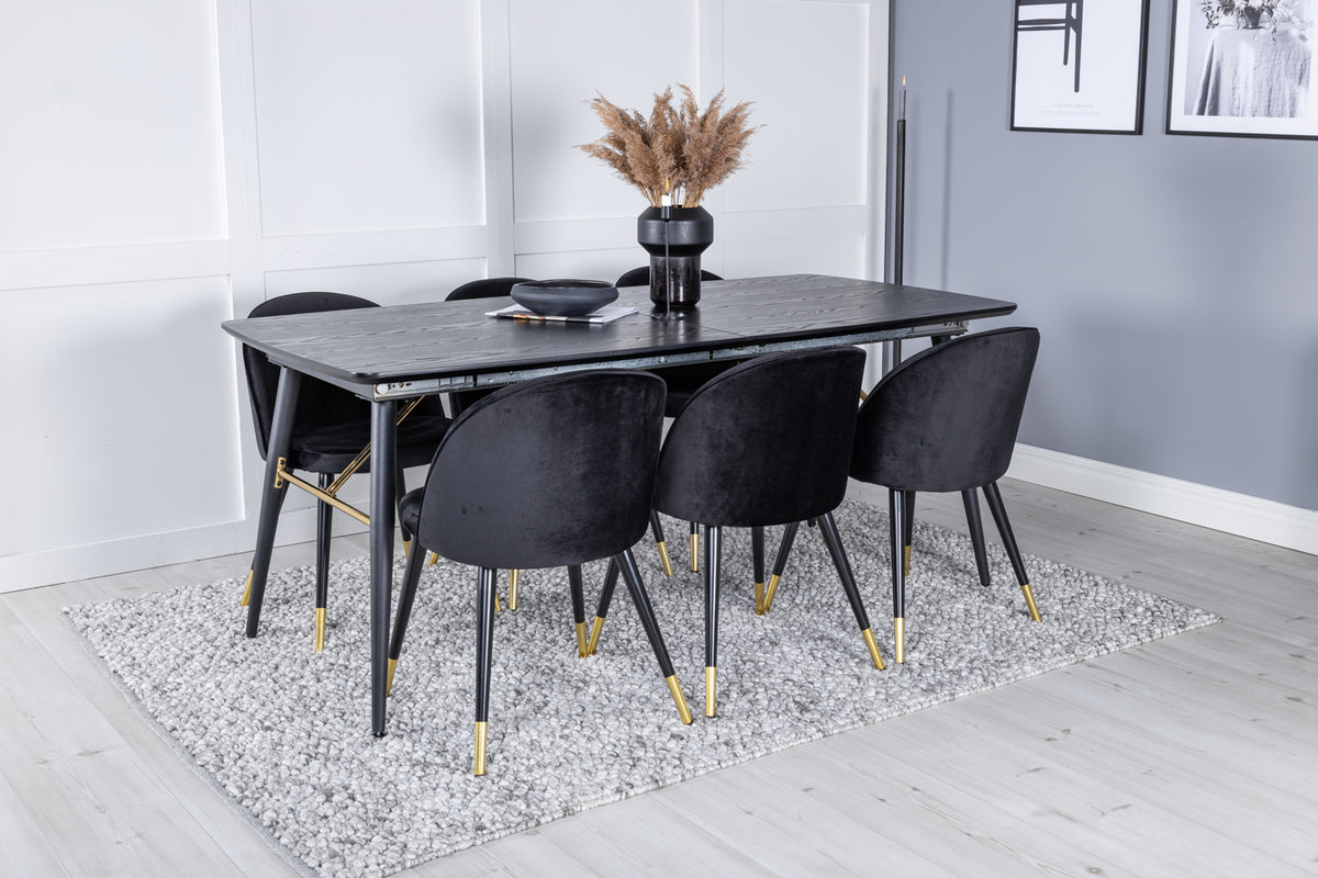 Rectangular Dining Table 180 x 75 x 85 Black + Dining Chair 2-pack Black