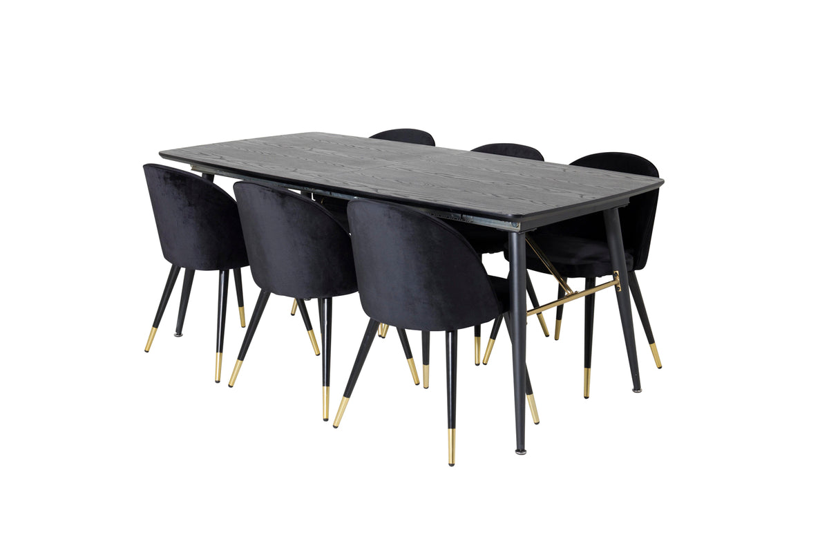 Rectangular Dining Table 180 x 75 x 85 Black + Dining Chair 2-pack Black