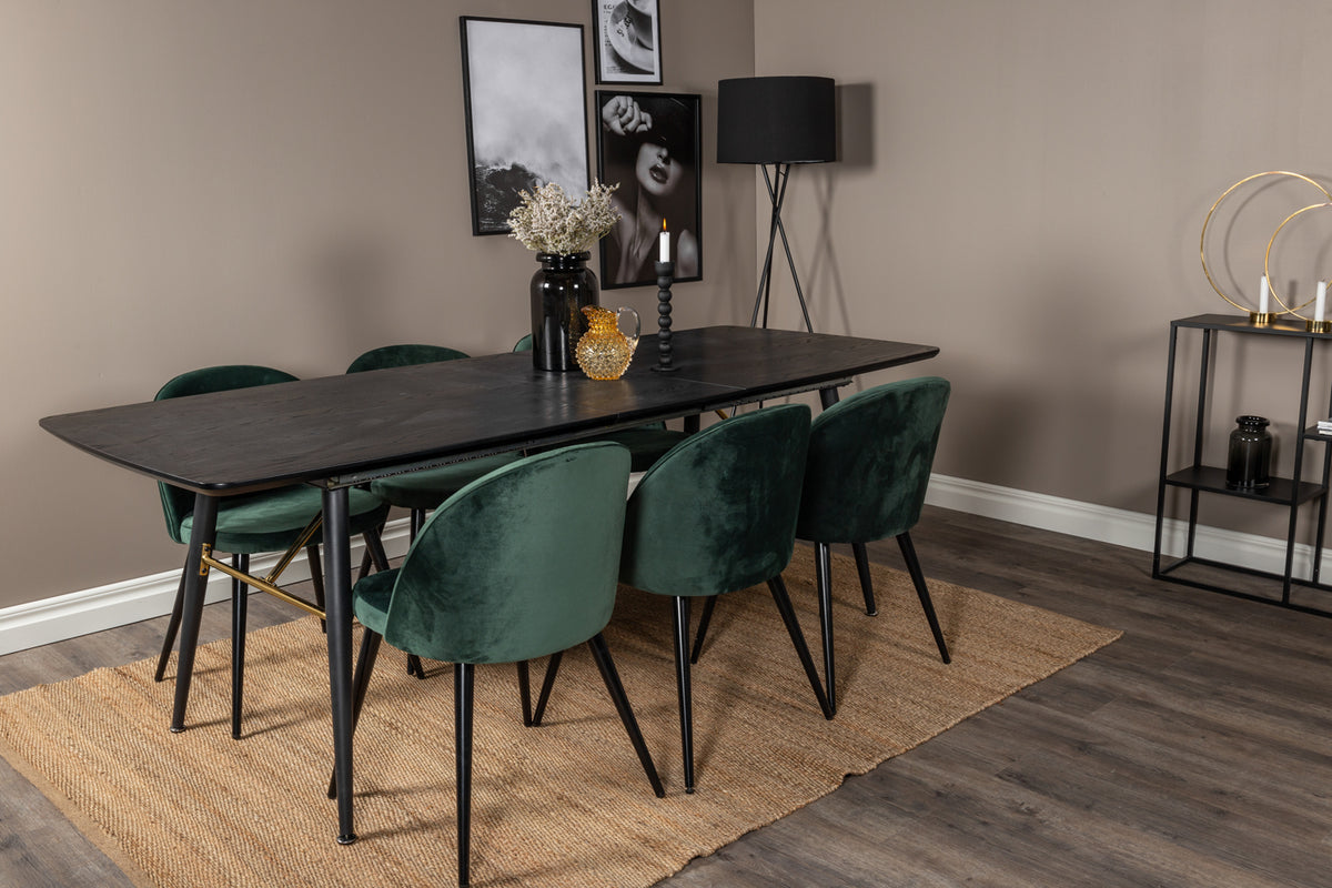 Rectangular Dining Table 180 x 75 x 85 Black + Dining Chair 2-pack Green