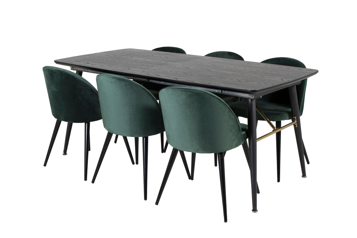 Rectangular Dining Table 180 x 75 x 85 Black + Dining Chair 2-pack Green