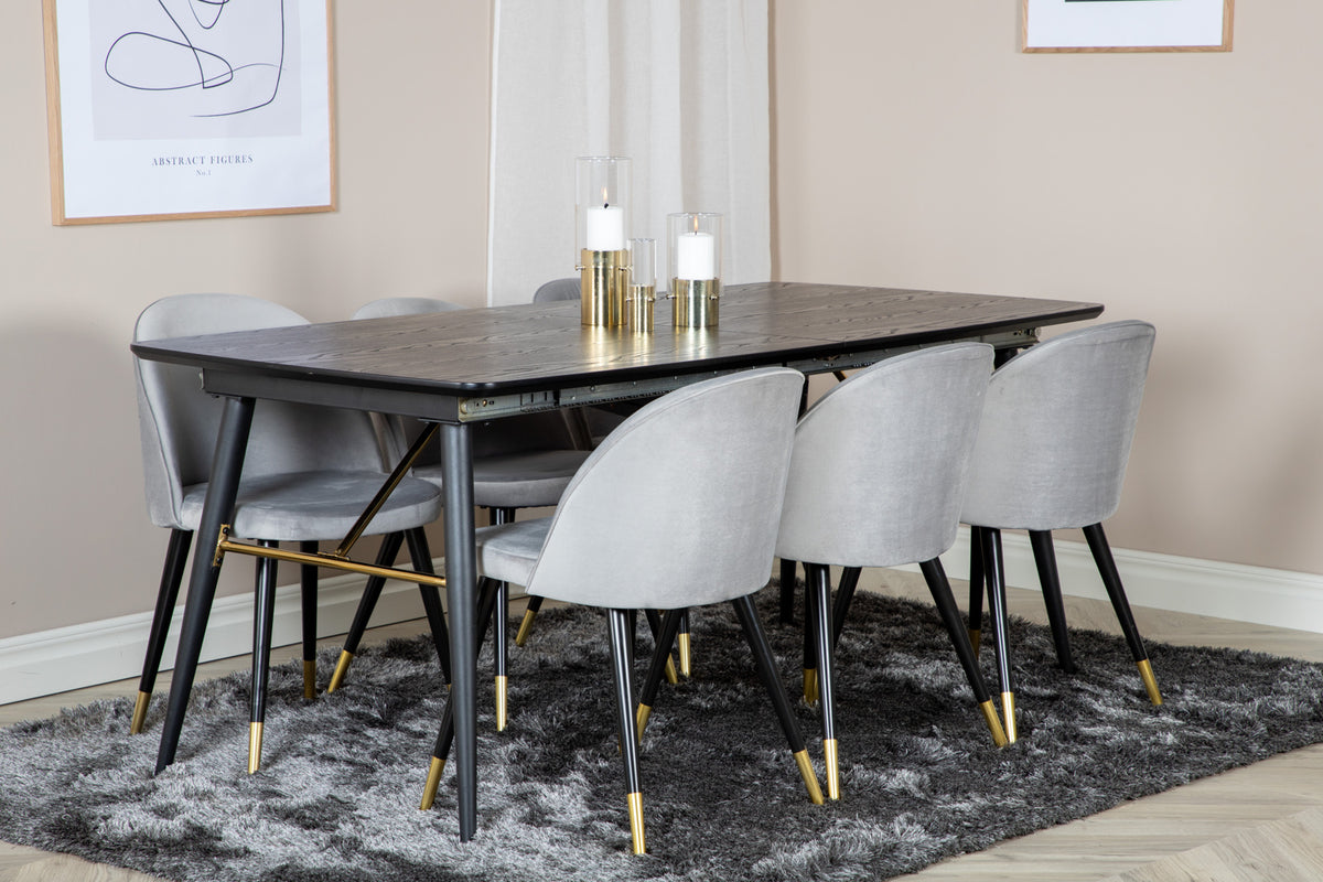 Rectangular Dining Table 180 x 75 x 85 Black + Dining Chair 2-pack Grey