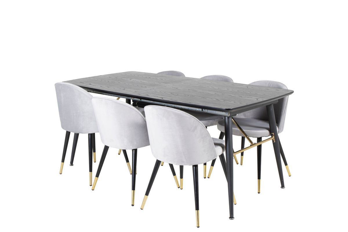 Rectangular Dining Table 180 x 75 x 85 Black + Dining Chair 2-pack Grey