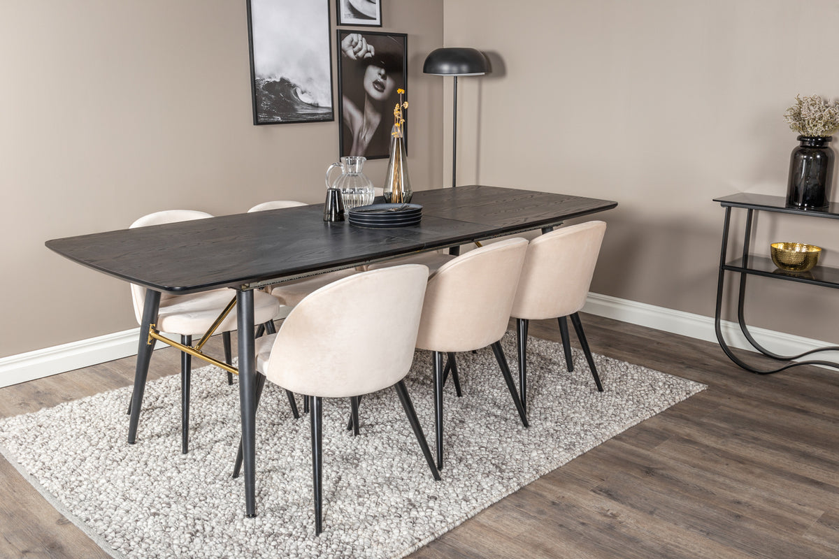 Rectangular Dining Table 180 x 75 x 85 Black + Dining Chair 2-pack Beige