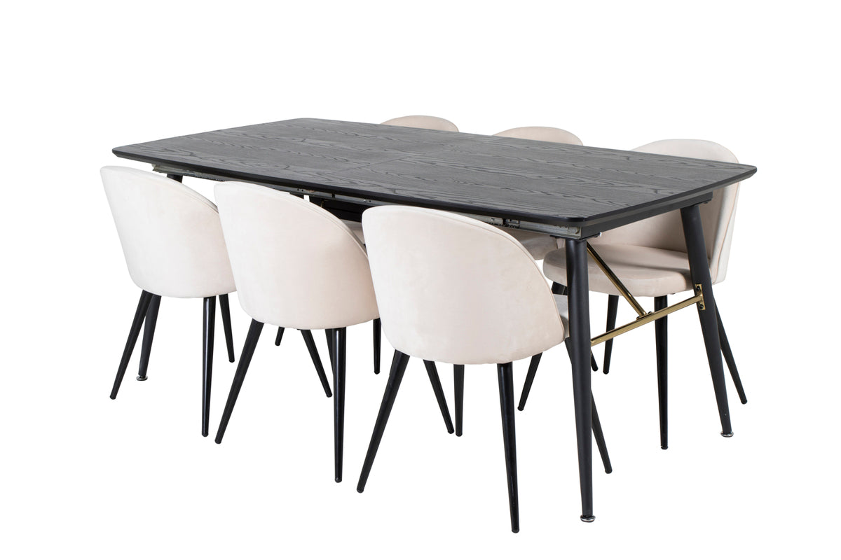 Rectangular Dining Table 180 x 75 x 85 Black + Dining Chair 2-pack Beige