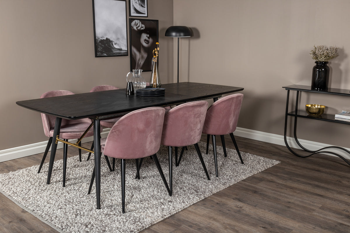 Rectangular Dining Table 180 x 75 x 85 Black + Dining Chair 2-pack Dusty Pink