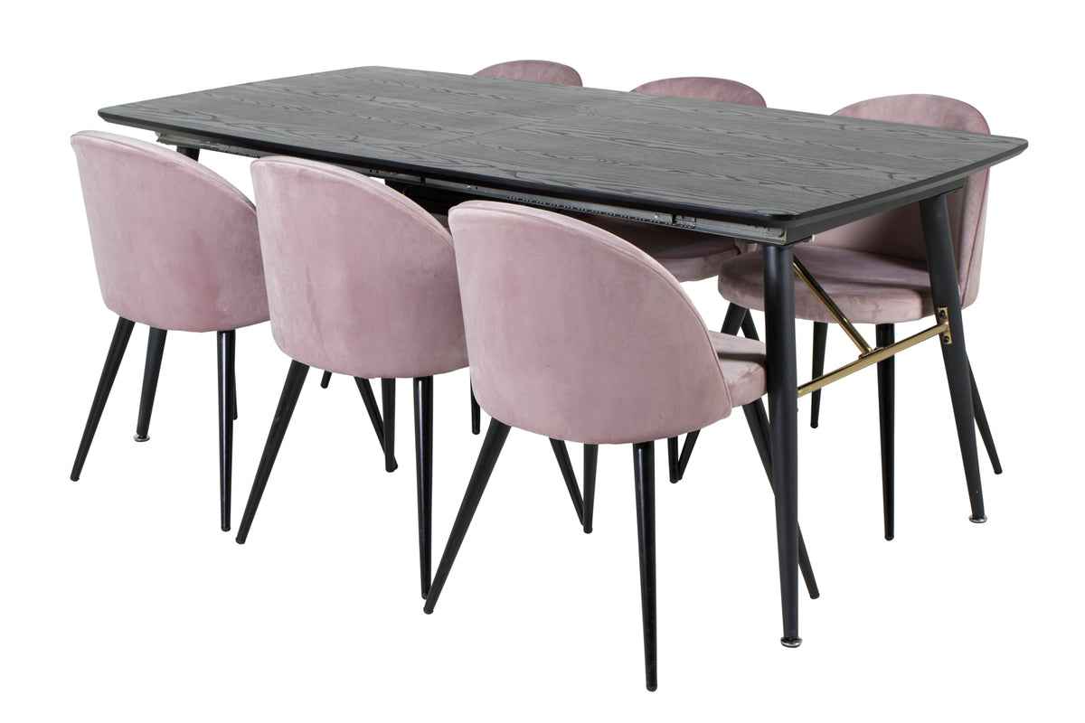 Rectangular Dining Table 180 x 75 x 85 Black + Dining Chair 2-pack Dusty Pink