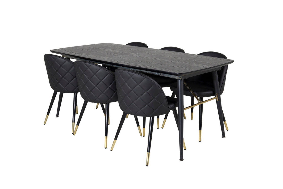 Rectangular Dining Table 180 x 75 x 85 Black + Dining Chair 2-pack Black