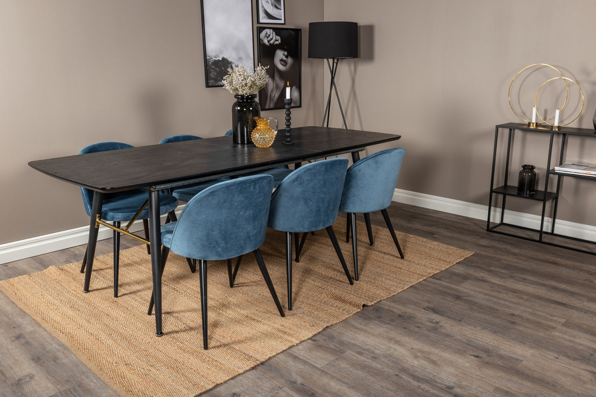 Rectangular Dining Table 180 x 75 x 85 Black + Dining Chair 2-pack Blue