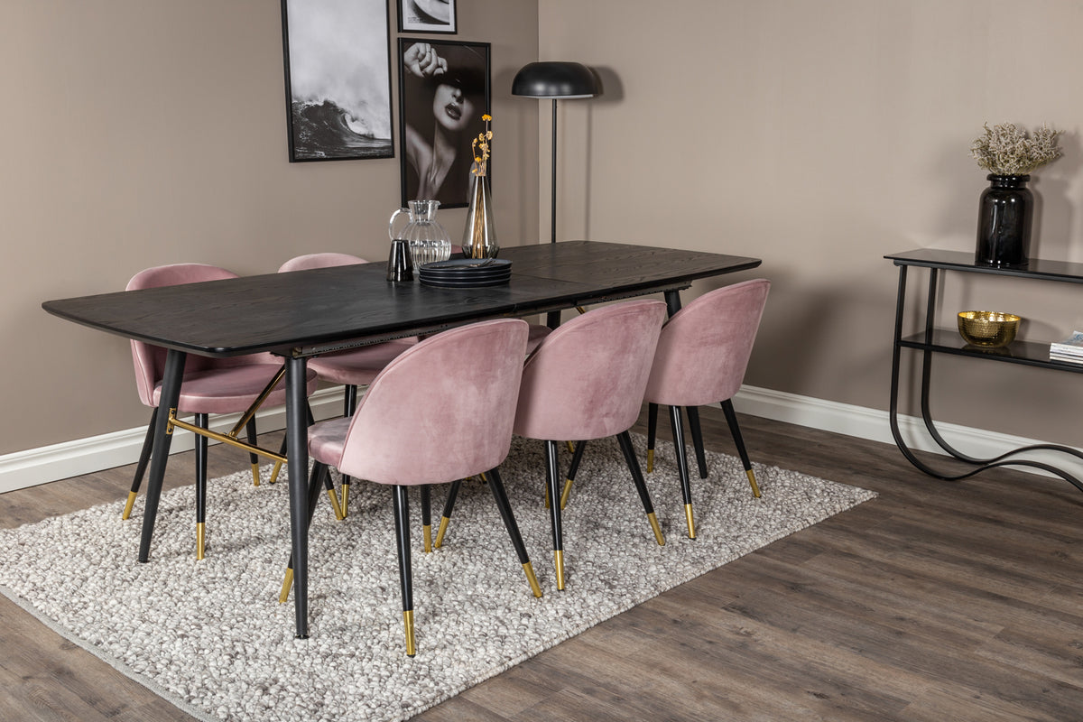 Rectangular Dining Table 180 x 75 x 85 Black + Dining Chair 2-pack Dusty Pink