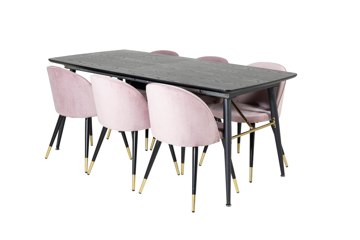 Rectangular Dining Table 180 x 75 x 85 Black + Dining Chair 2-pack Dusty Pink