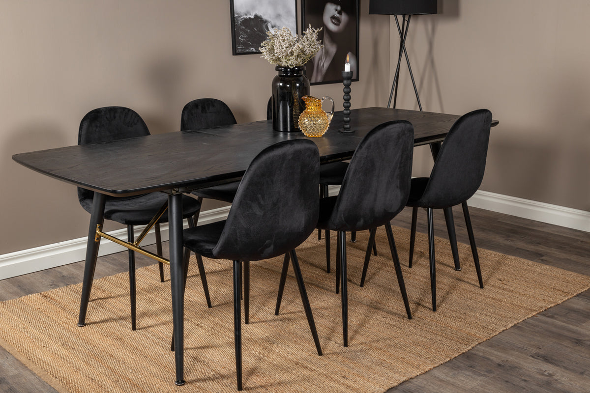 Rectangular Dining Table 180 x 75 x 85 Black + Dining Chair 2-pack Black