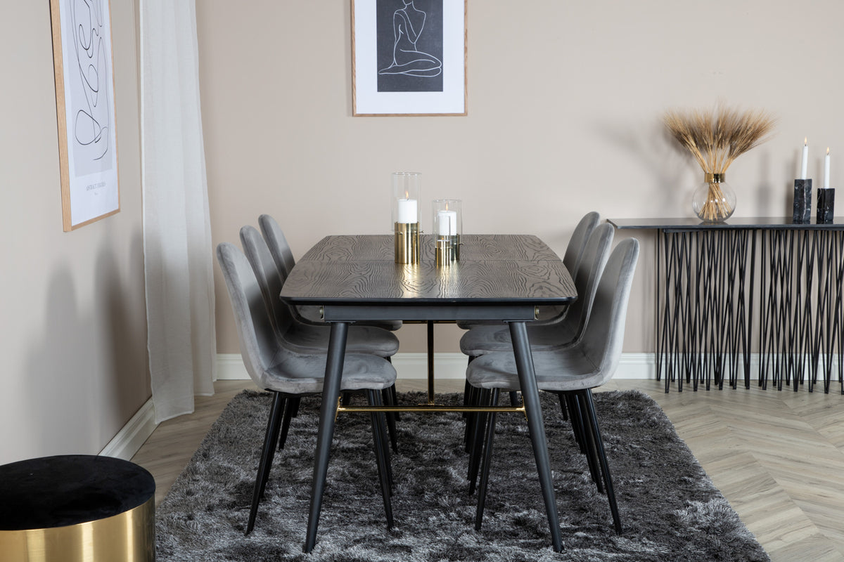 Rectangular Dining Table 180 x 75 x 85 Black + Dining Chair 2-pack Grey