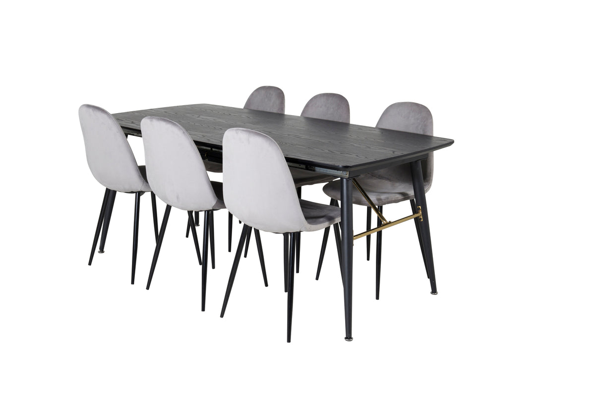 Rectangular Dining Table 180 x 75 x 85 Black + Dining Chair 2-pack Grey