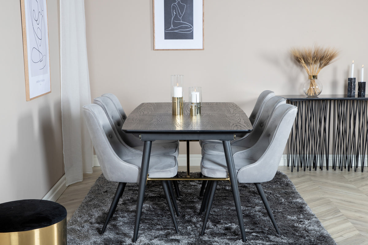 Rectangular Dining Table 180 x 75 x 85 Black + Dining Chair 2-pack Light Grey