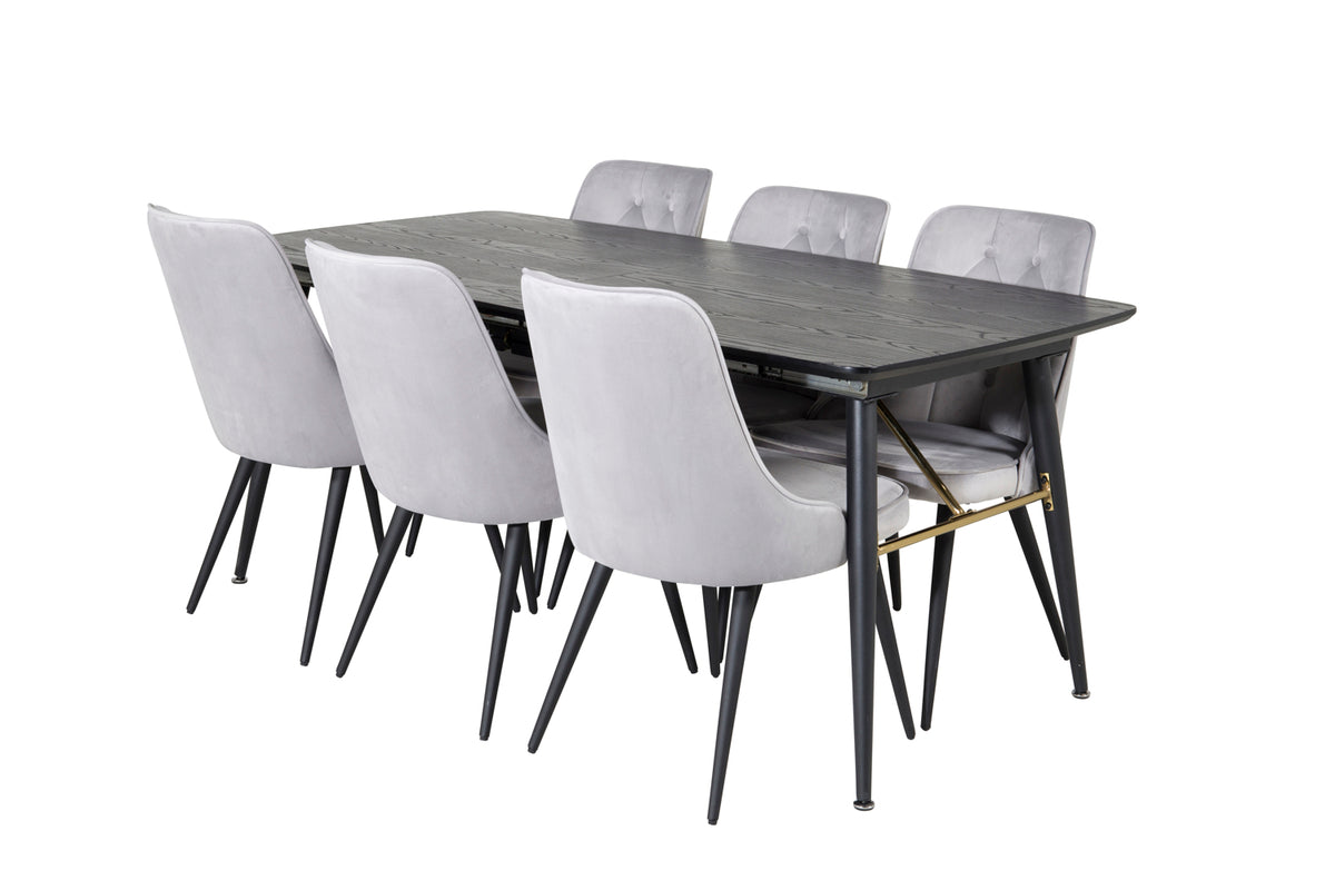 Rectangular Dining Table 180 x 75 x 85 Black + Dining Chair 2-pack Light Grey
