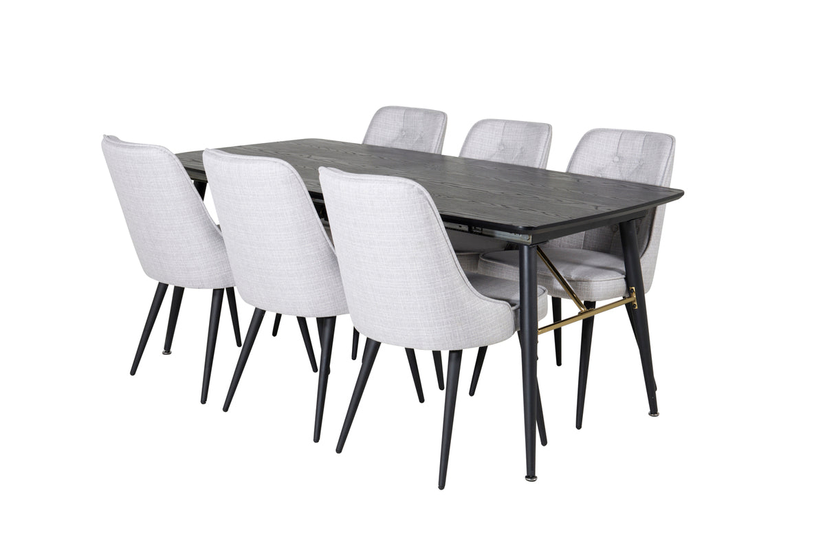 Rectangular Dining Table 180 x 75 x 85 Black + Dining Chair 2-pack Grey
