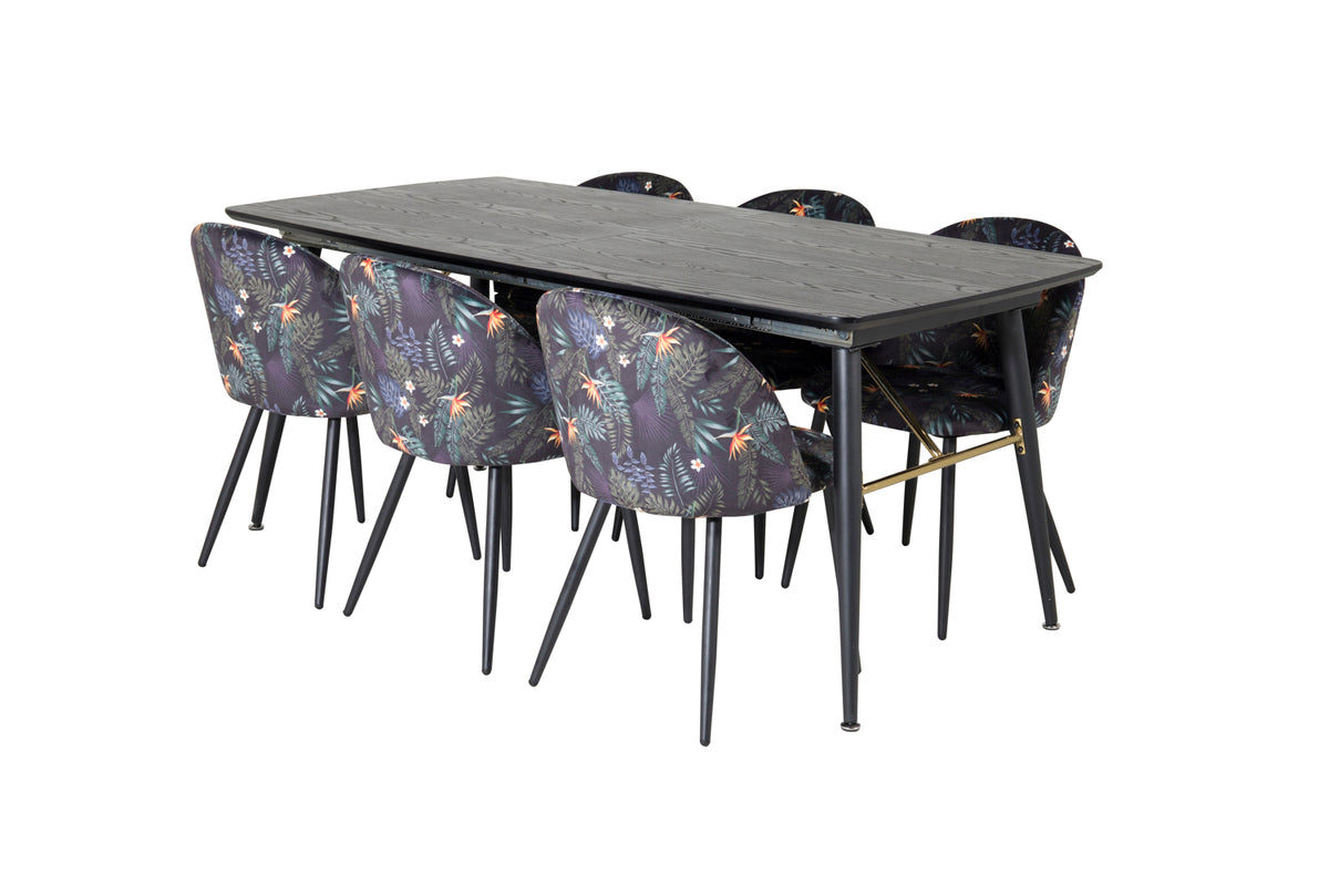 Rectangular Dining Table 180 x 75 x 85 Black + Dining Chair 2-pack Black
