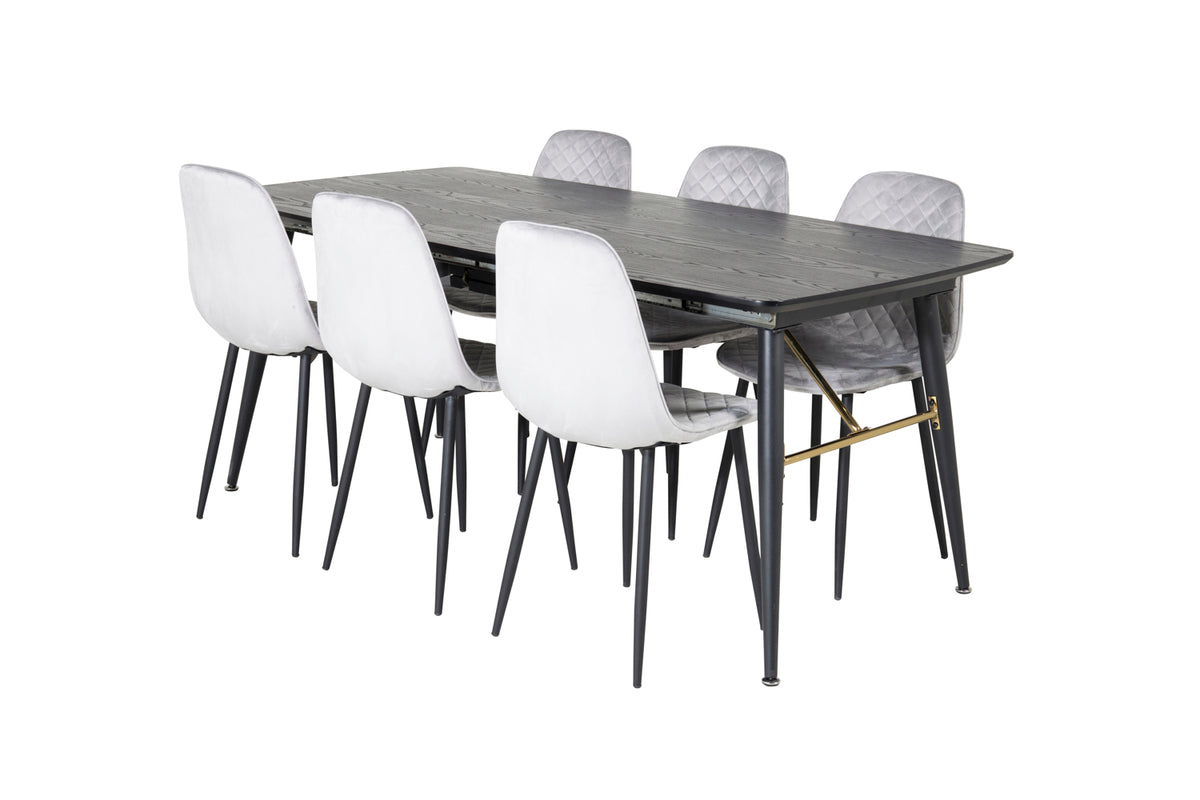 Rectangular Dining Table 180 x 75 x 85 Black + Dining Chair 2-pack Grey