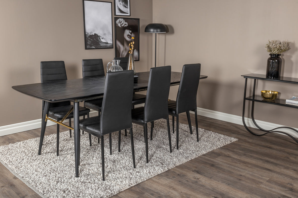 Rectangular Dining Table 180 x 75 x 85 Black + Dining Chair 2-pack Black