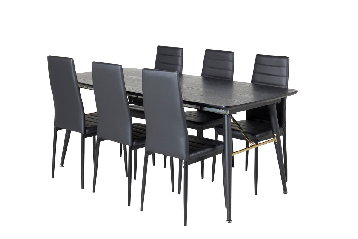 Rectangular Dining Table 180 x 75 x 85 Black + Dining Chair 2-pack Black