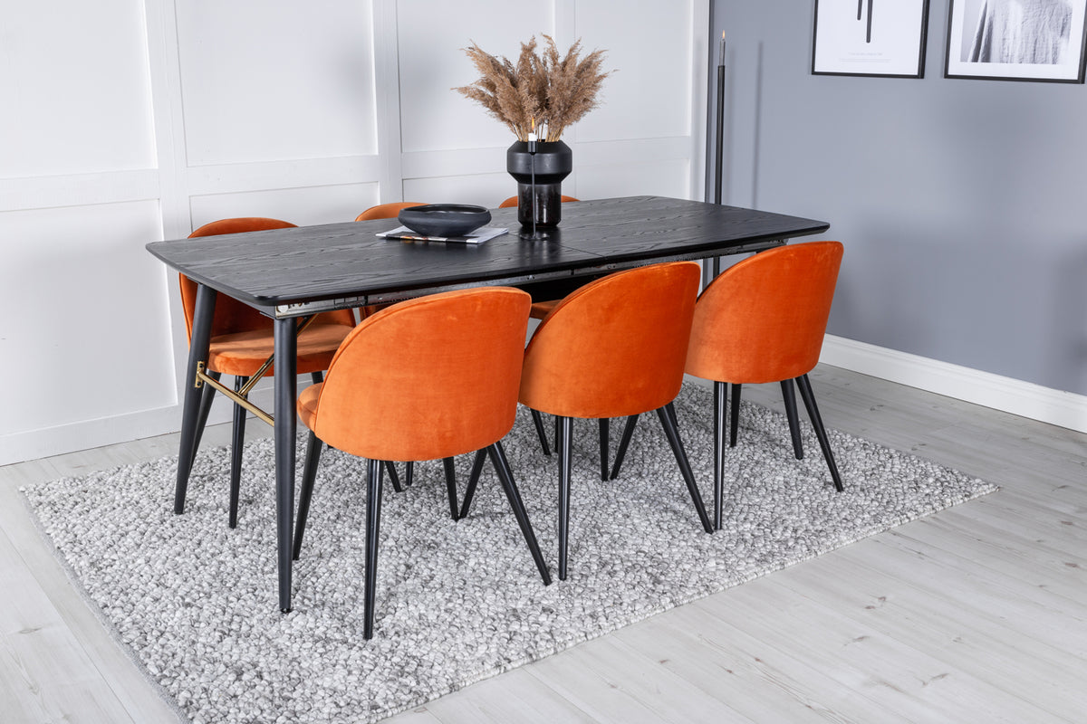 Rectangular Dining Table 180 x 75 x 85 Black + Dining Chair 2-pack Rusty Orange