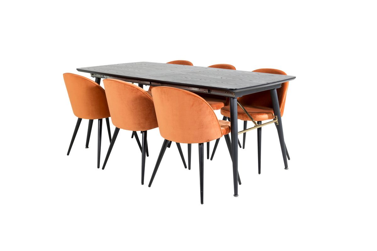 Rectangular Dining Table 180 x 75 x 85 Black + Dining Chair 2-pack Rusty Orange