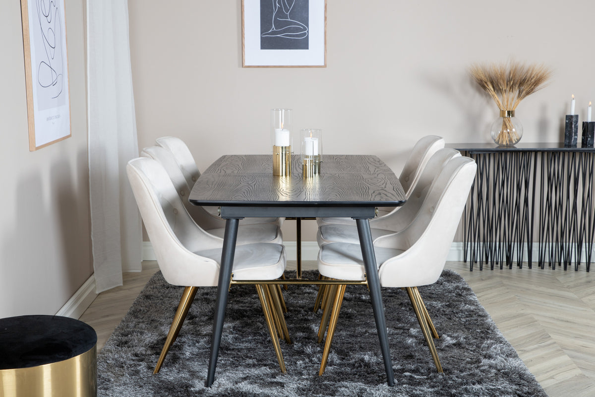 Rectangular Dining Table 180 x 75 x 85 Black + Dining Chair 2-pack Beige