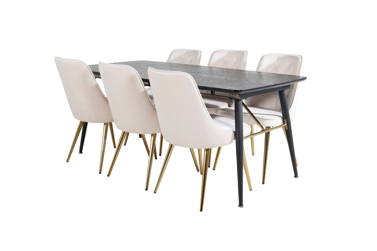 Rectangular Dining Table 180 x 75 x 85 Black + Dining Chair 2-pack Beige