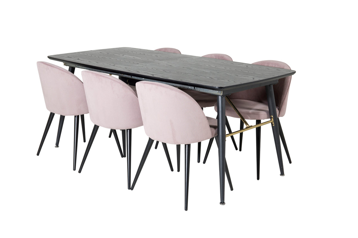 Rectangular Dining Table 180 x 75 x 85 Black + Dining Chair 2-pack Dusty Pink