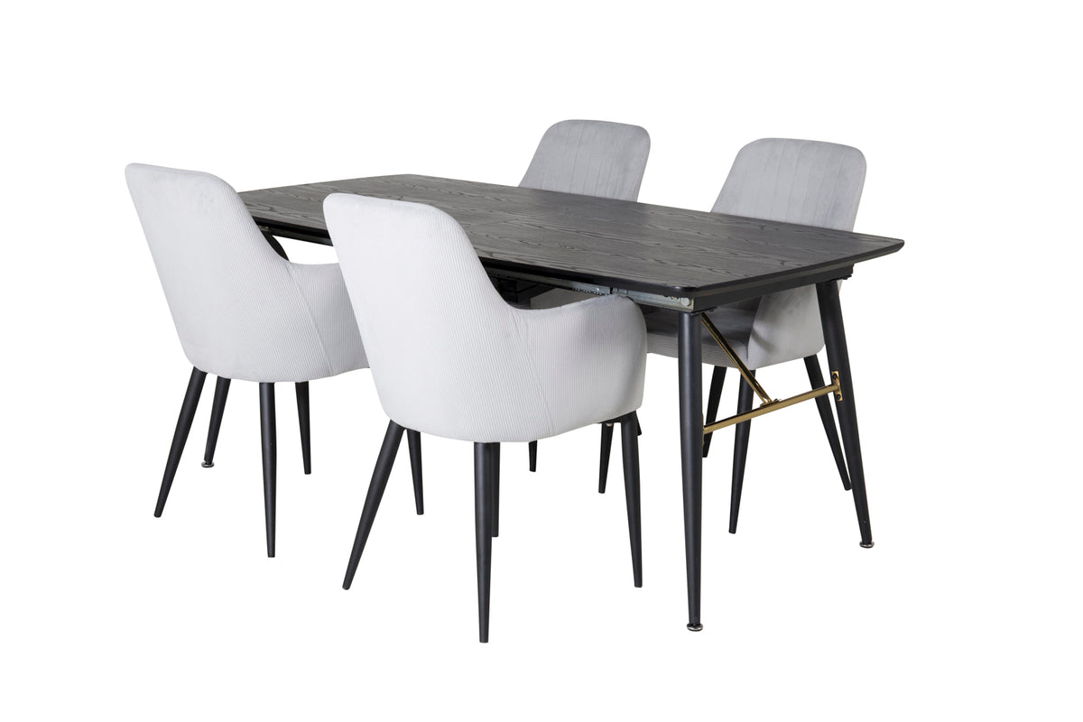 Rectangular Dining Table 180 x 75 x 85 Black + Dining Chair 2-pack Light Grey