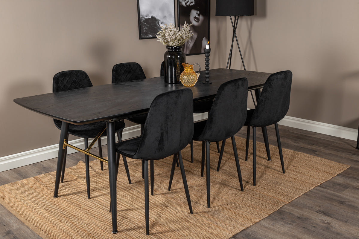 Rectangular Dining Table 180 x 75 x 85 Black + Dining Chair 2-pack Black
