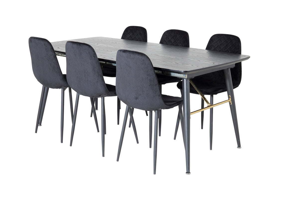 Rectangular Dining Table 180 x 75 x 85 Black + Dining Chair 2-pack Black