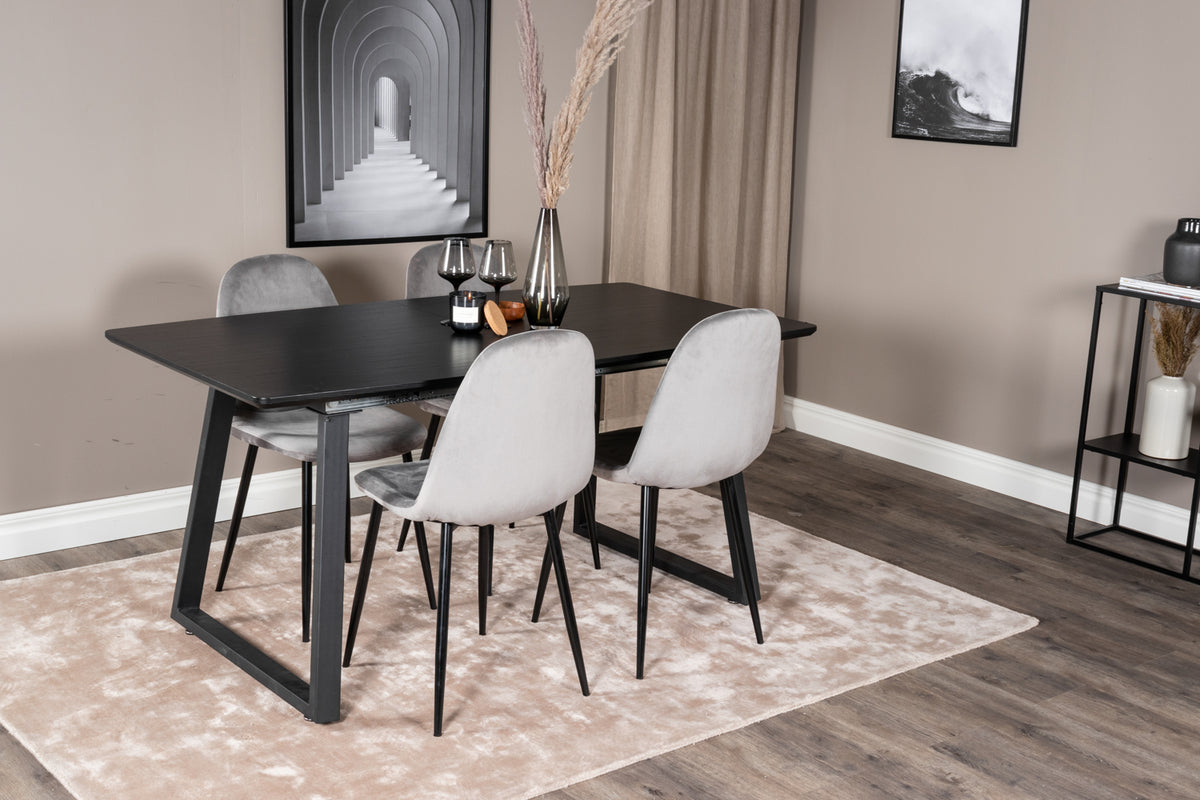 Dining Chair 2-pack Grey + Rectangular Dining Table 75 x 160 x 85 Black