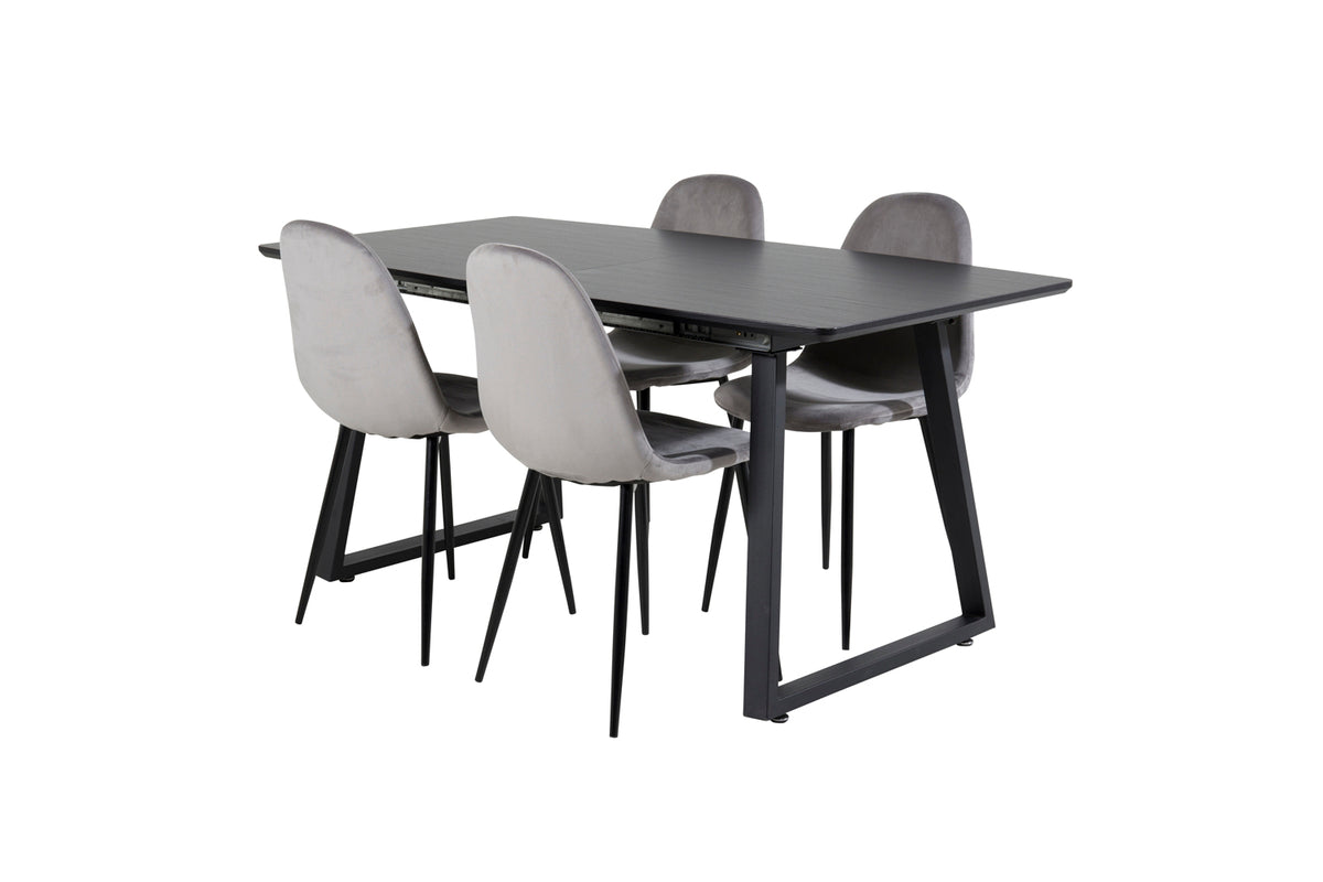Dining Chair 2-pack Grey + Rectangular Dining Table 75 x 160 x 85 Black
