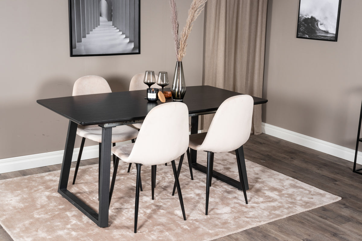 Dining Chair 2-pack Beige + Rectangular Dining Table 75 x 160 x 85 Black