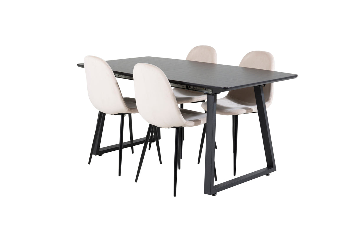 Dining Chair 2-pack Beige + Rectangular Dining Table 75 x 160 x 85 Black