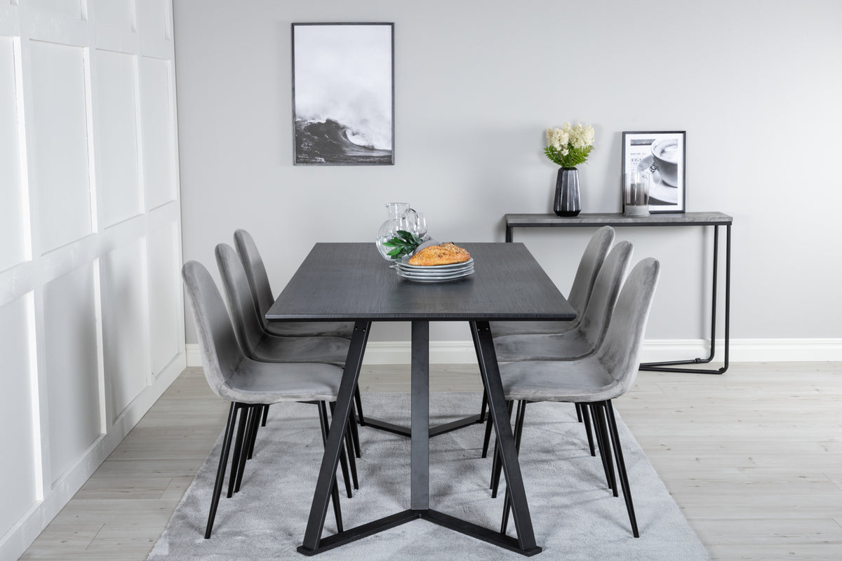 Dining Chair 2-pack Grey + Rectangular Dining Table 180 x 75 x 90 Black